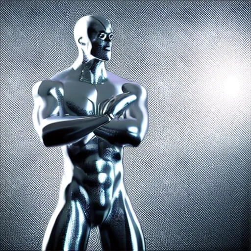 Prompt: still photo of silver surfer, highly detailed, photorealistic portrait, bright studio setting, studio lighting, crisp quality and light reflections, unreal engine 5 quality render