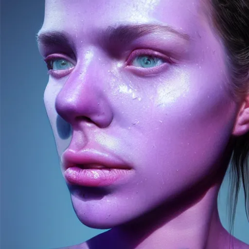 Prompt: face with lines of purple goo hyperrealistic portrait, photo realistic, poster, artstation, volumetric lighting, digital art, very detailed face by magali villeneuve