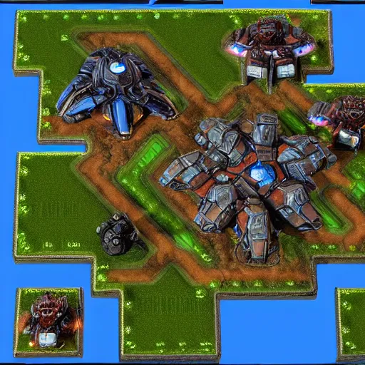 Prompt: a starcraft 2 map themed in iron man colors