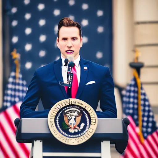 Image similar to a fox dressed in a suit giving a presidential speech, 8 5 mm f / 1. 4