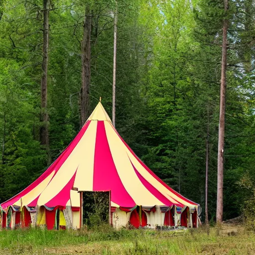 Image similar to a circus tent in the middle of the forest