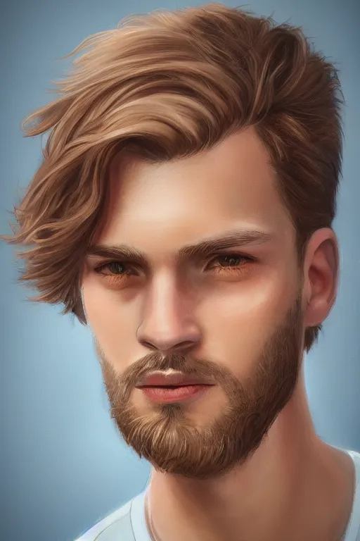 Prompt: portrait photo of a handsome man with light brown hair with sparkling hazel eyes, photo by Dion Beebe, stylized, detailed, pastel colors, warm tones, Trending on artstation, artstationHD, artstationHQ, 4k, 8k