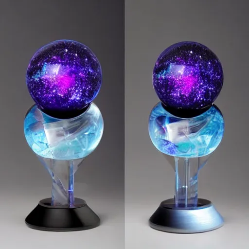 Image similar to blue and purple ice crystal sphere sculpture of galaxy