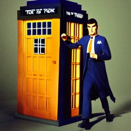 Image similar to photo of mr spock, mr spock star trek exiting!! the tardis!!!