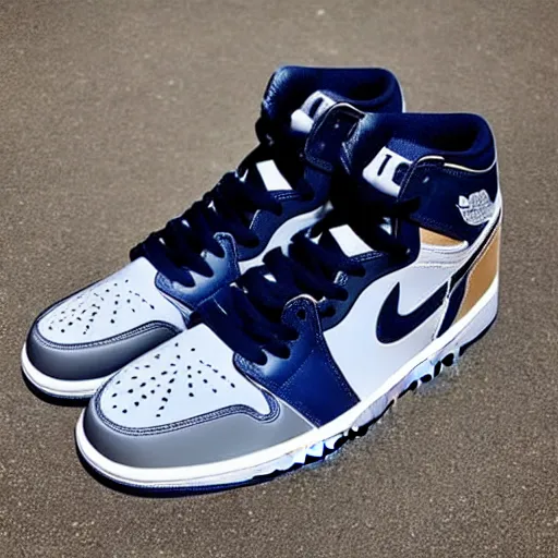 Image similar to “Air Jordan 1, navy blue and grey colorway”