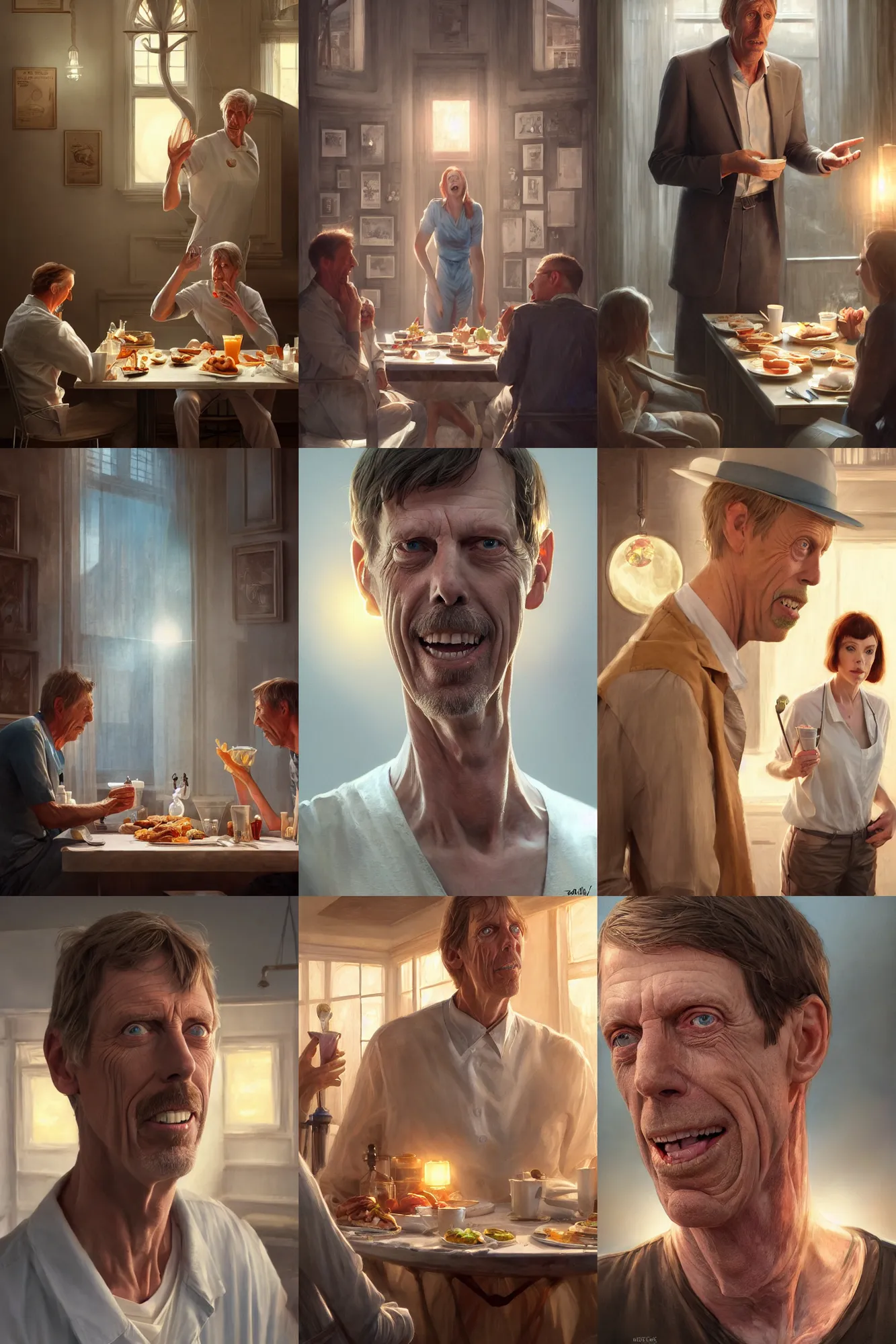 Prompt: bruce spence in breakfast at tiffany's, anatomy, bathed in light, highly detailed, photorealistic, artstation, smooth, sharp focus, illustration, unreal engine 5, 8 k, art by artgerm and greg rutkowski and edgar maxence