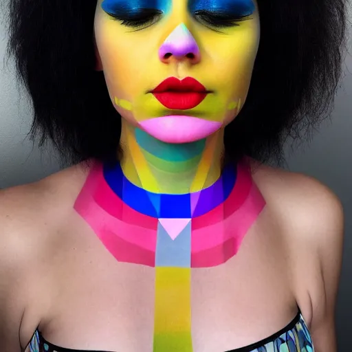 Image similar to a photo of a person wearing colorful geometric makeup