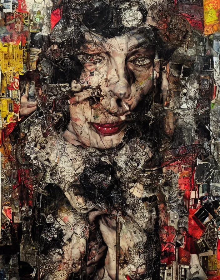 Image similar to you are prey of your sins detailed mixed media collage, conteporary art, punk art, realistic face, photorealistic, expressionism, masterpiece, perfect composition, spectacular quality, intricate oil sweeps