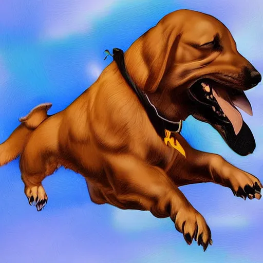 Image similar to flying dog with propeller, digital art, highly detailed