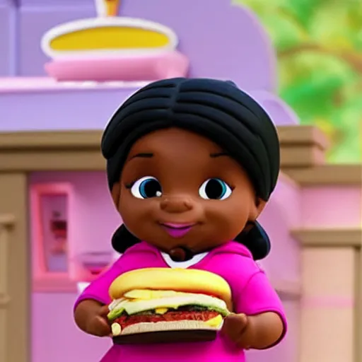 Prompt: fat doc mcstuffins eating mcdonald's, cartoon, extremely detailed, realistic - 5