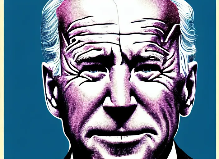 Image similar to Portrait of Joe Biden, colorful,modern art deco, Mads Berg, Karolis Strautniekas, stippled light, editorial illustration, detailed, matte print