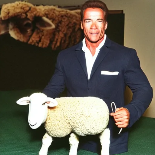 Prompt: arnold schwarzenegger lifting a sheep as nendoroid!, kodak film