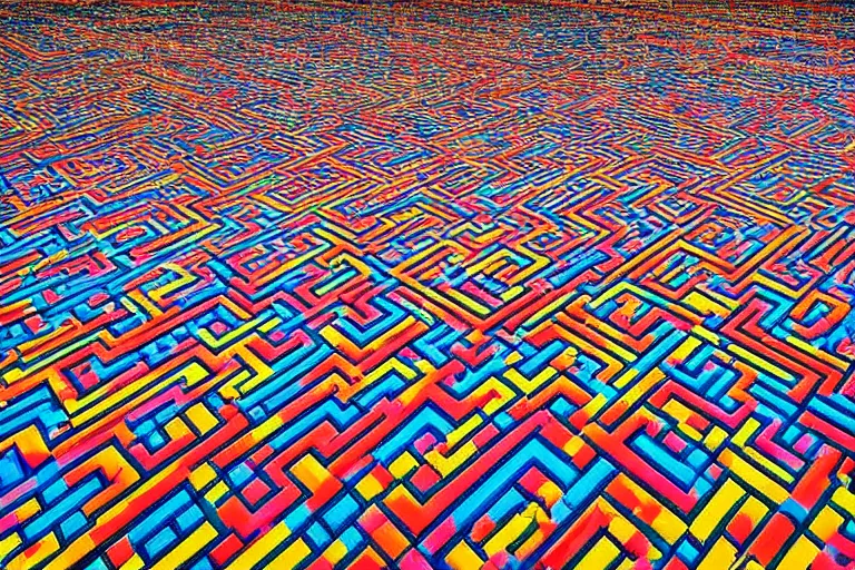 Prompt: a vast immense spacious warehouse labyrinth made out of arcade machines, 1990s photograph, 4k, hyperdetailed