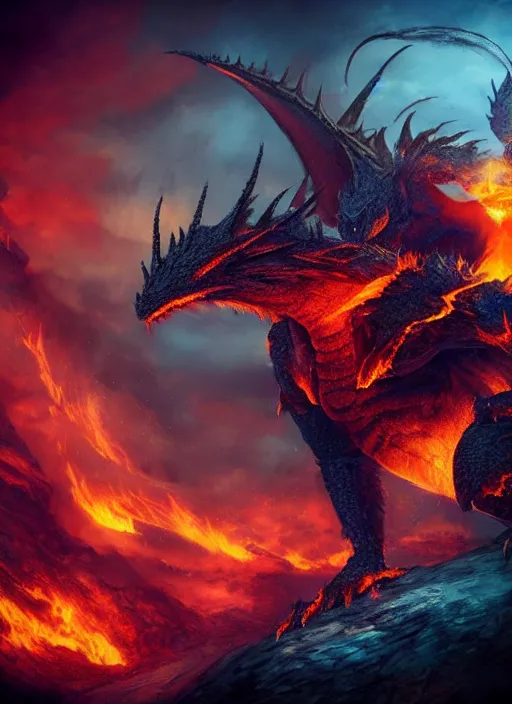 Image similar to minion dragon flame minion dragon lord minion dragon rider on fantasy skyland, realistic art, dark atmosphere, sharp focus, bokeh, cinematic perspective, full hd