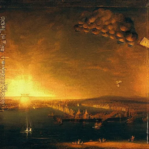 Prompt: 1750 Paris getting nuked, in the style of the Hudson River School