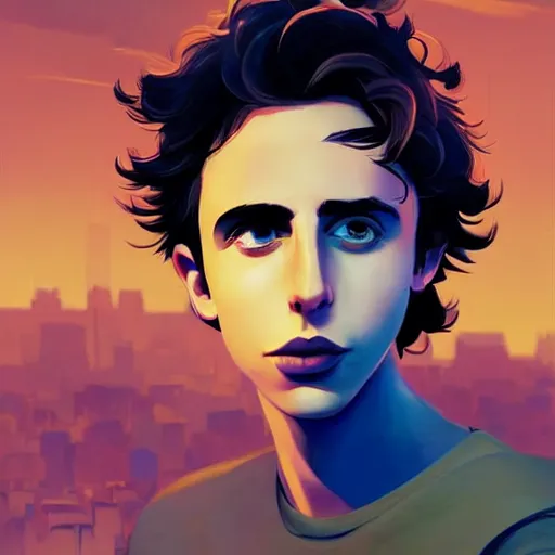 Prompt: portrait of thimotee chalamet as the night crawler, bleak and oppressive atmosphere, distress, mattepainting concept blizzard pixar maya engine on stylized background splash comics global illumination lighting artstation, sharp focus, lois van baarle, ilya kuvshinov, rossdraws