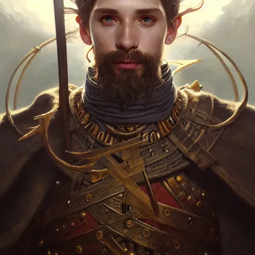 Image similar to portrait painting of a d & d male cleric, ultra realistic, concept art, intricate details, eerie, highly detailed, photorealistic, octane render, 8 k, unreal engine. art by artgerm and greg rutkowski and charlie bowater and magali villeneuve and alphonse mucha