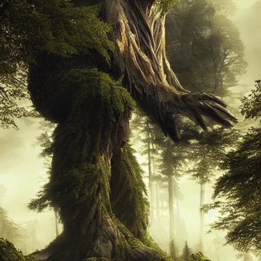 Prompt: a giant creature towering over the forest, 8 k octane beautifully detailed render, post - processing, extremely hyper - detailed, intricate, epic composition, cinematic lighting, masterpiece, trending on artstation, masterpiece, stunning art by anders zorn, wonderful masterpiece by greg rutkowski, beautiful cinematic