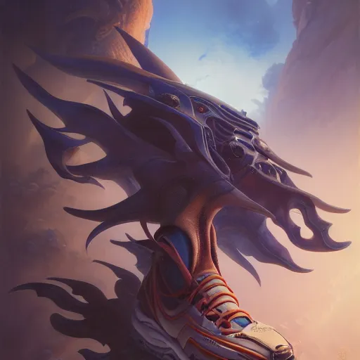 Image similar to futuristic balenciaga sneakers by jesper ejsing, james jean, justin gerard, tomasz alen kopera, cgsociety and fenghua zhong, subsurface scattering, highly detailed, rim light, art, cinematic lighting, very coherent, hyper realism, high detail, 8 k