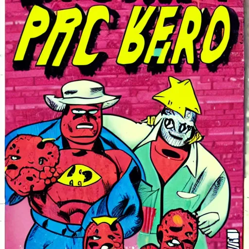 Prompt: comic book cover for the Central Pork Superheroes, pigs, berries, diamonds