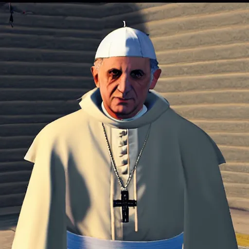 Prompt: the pope as a game character in gta 5, game graphics, game screenshot