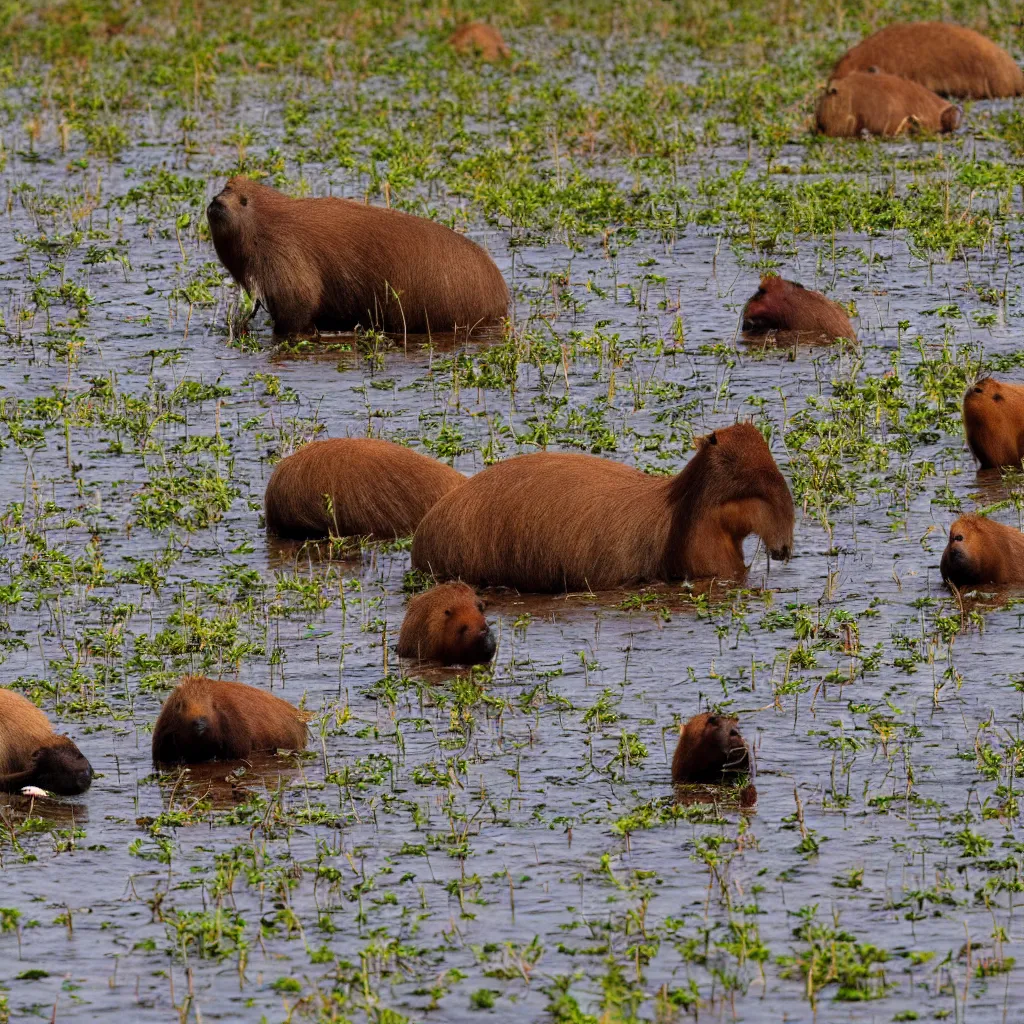 Image similar to capybaras in wetland engulfed in fire