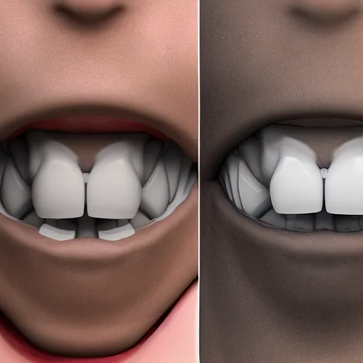 Image similar to poorly rendered 3 d set of teeth