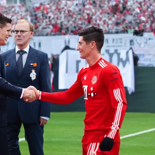 Image similar to robert lewandowski shaking hands with german dictator