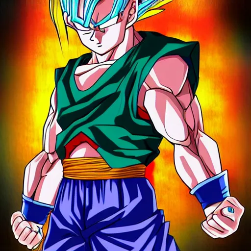 Image similar to fusion of gohan and trunks, digital art, high quality anime artstyle, intricate