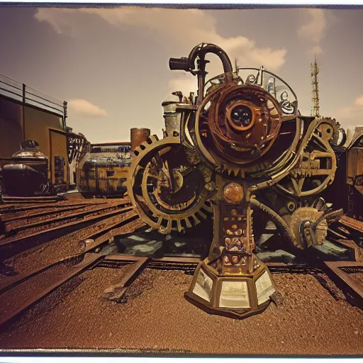 Prompt: steam punk machinery terraforming mars, kodachrome, in style of Addy Campbell, 35mm, graflex, color film photography,