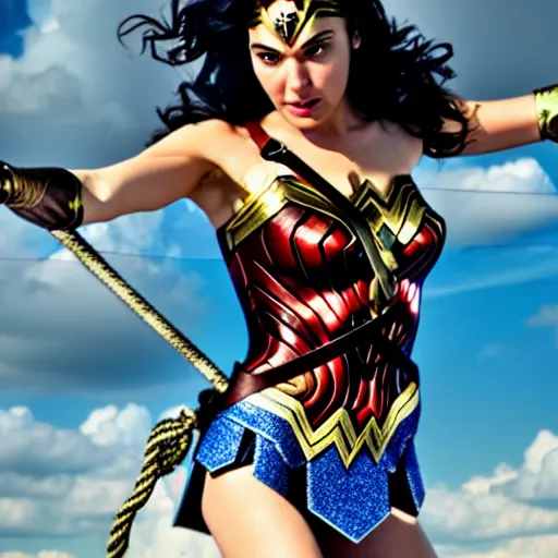 Prompt: Gal Gadot as Wonder Woman, Anime, action shot