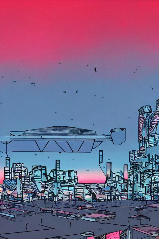 Prompt: the sky above the port was the colour of television tuned to a dead channel, cyberpunk