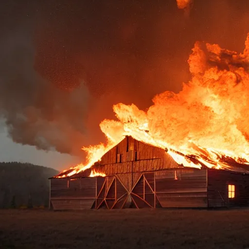 Image similar to a large Barn on fire in the stlye of 8k award winning photo