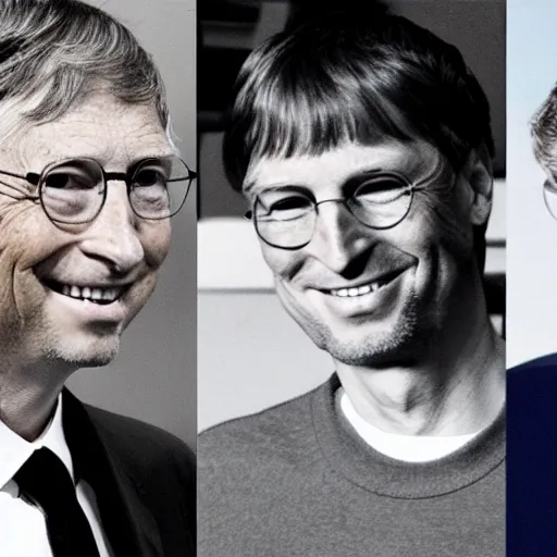 Image similar to Bill Gates and Steve Jobs starting to merge together. Their heads are halfway through the process.