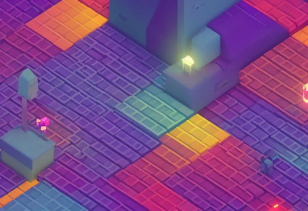 Image similar to isometric magicavoxel Bloodborne pink purple blue red yellow cinematic lighting, 4k