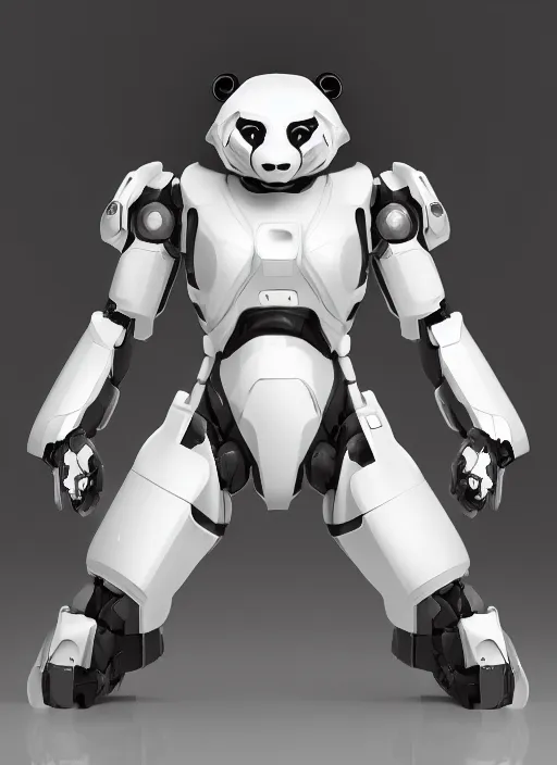 Image similar to minimalistic mecha panda android, pure white, naturel, hyper detailed, digital art, trending in artstation, cinematic lighting, studio quality, smooth render, unreal engine 5 rendered, octane rendered, art style by klimt and nixeu and ian sprigger and wlop and krenz cushart