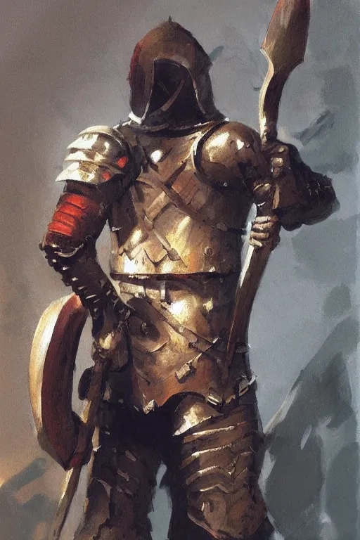 Prompt: a knight holding an axe, leaning against axe concept art in style of Greg Rutkowski, painted by Frank Frazetta, John Singer Sargant