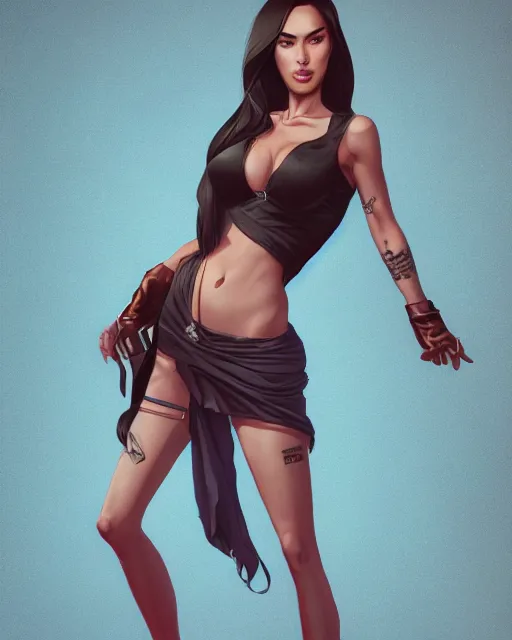 Image similar to full body shot of Megan fox by wlop, rossdraws, mingchen shen, bangkuart, sakimichan, yan gisuka, jeongseok lee, arney freytag, artstation, octane, 4k