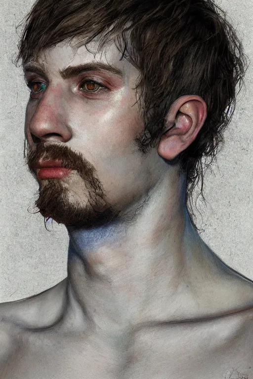 Image similar to portrait of beautiful young man, warhammer, a lot of scars, readhead, the future ages, highly detailed, artstation, illustration, art by gustav klimt, 8 k quality
