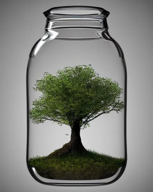 Prompt: intricate illustration, of the far away tree, inside a glass jar. intricately detailed. beautiful.. 3 d vray render, artstation, deviantart, pinterest, 5 0 0 px models