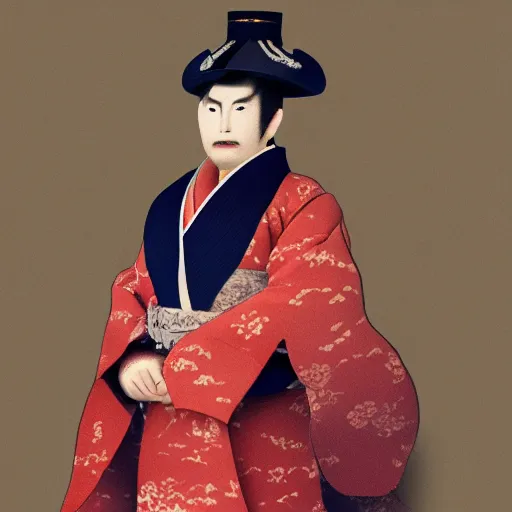 Image similar to Japanese Napoleon wearing kimono, realistic, photo studio, HDR, 8k, trending on artstation