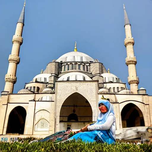 Image similar to A giant cat sitting next to a mosque in Istanbul, daytime, photorealistic, 4K, HD, award winning