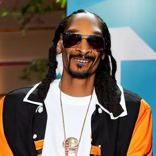 Image similar to Snoop Dog with big eyes eye color red , smiling and holding a joint in his hand