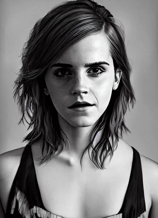 Prompt: Emma Watson as a model, intimate, portrait by Patrick Gleason
