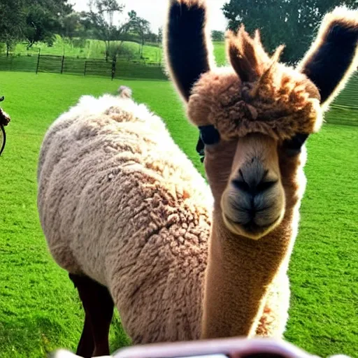 Prompt: an alpaca riding a bicycle