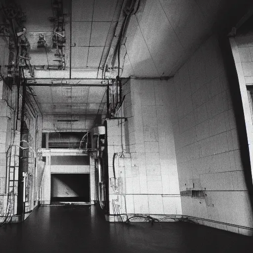 Image similar to A photograph of the inside of the chernobyl nuclear reactor, Kodak TRI-X 400 135mm