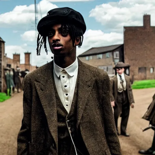 Image similar to playboi carti in peaky blinders 4 k the detailed super realistic