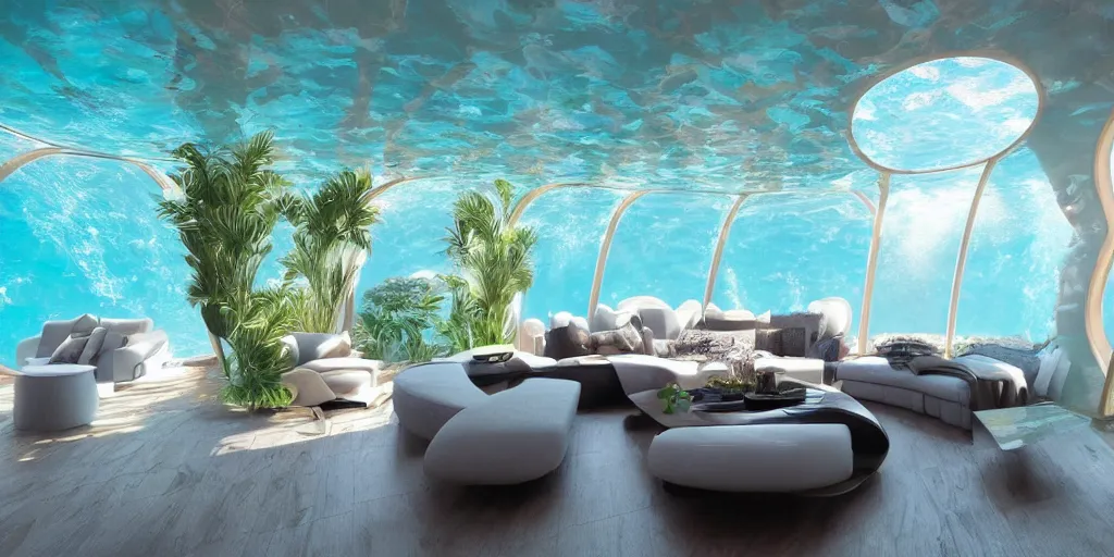 Image similar to home interior that is an underwater dome