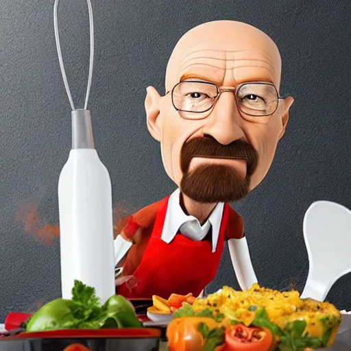 Prompt: walter white in ratatouille with rat on head while cooking