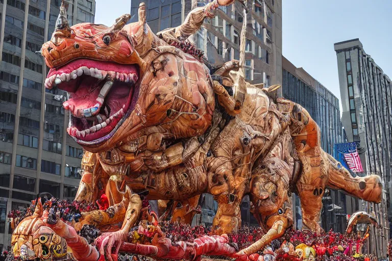 Image similar to photo of giant elaborate parade float designed by geoff darrow!!!! and ( ( ( ( ( ( hr giger ) ) ) ) ) ), in the macys parade, detailed 4 k photo